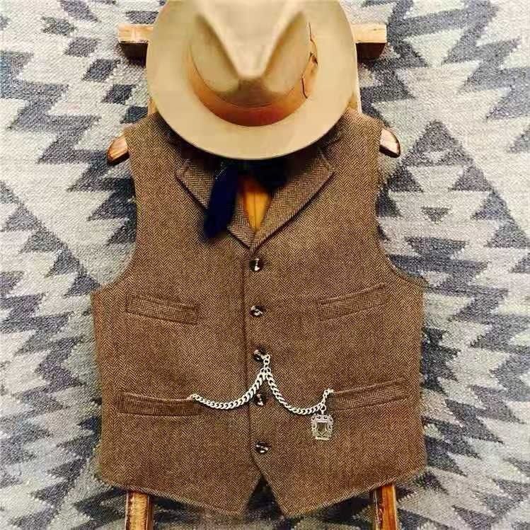 Title 2, Vintage Herringbone Woolen Suit And Vest Men