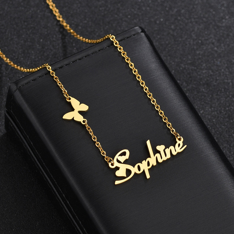 Fashion Custom Stainless Steel Name Necklace with Butterfly for Women
