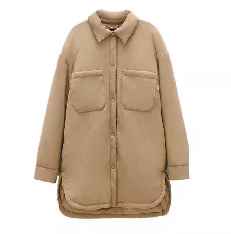 Khaki Green Double Pocket Warm Shirt Cotton Jacket