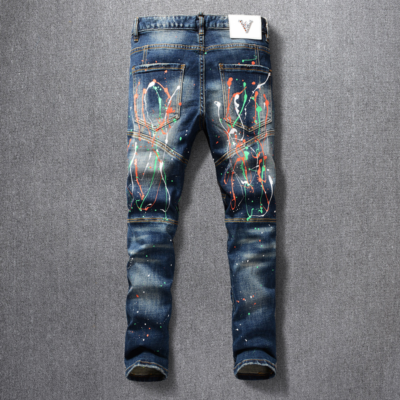 Title 4, Calça jeans masculina azul escuro nostálgico co...