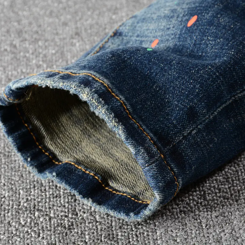Men's Jeans Nostalgic Dark Blue Ashed Paint