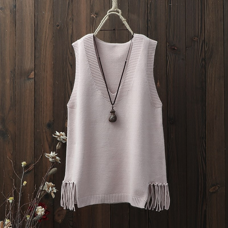 Women's V-neck Sweater Casual Loose Short Vest