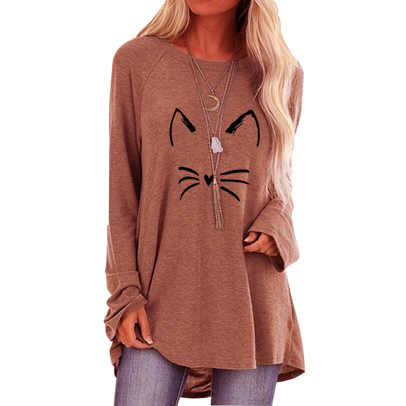 Title 2, Printed Long-sleeved Loose Round Neck T-shirt Top