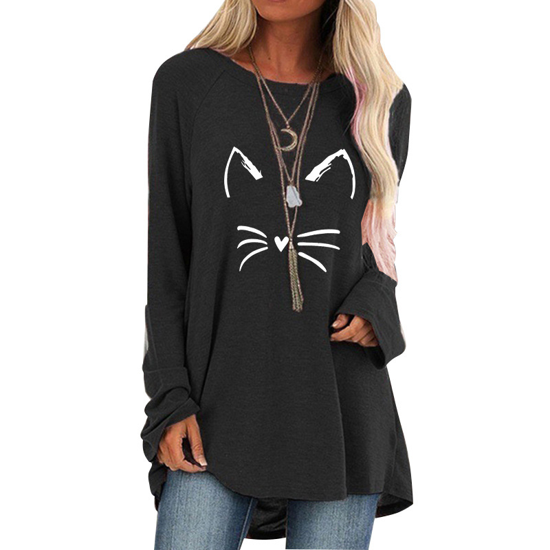 Title 5, Printed Long-sleeved Loose Round Neck T-shirt Top