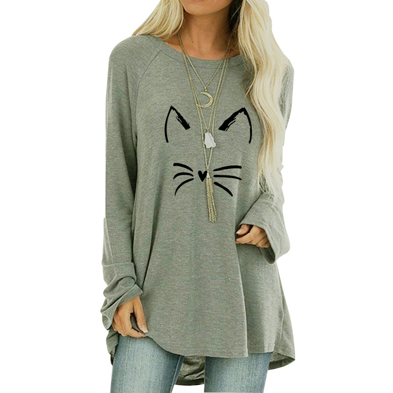 Title 4, Printed Long-sleeved Loose Round Neck T-shirt Top