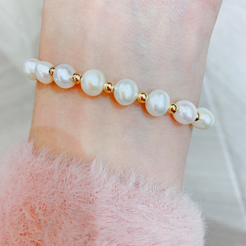 Freshwater Pearl Simple Bracelet Female Pull Niche Design Ins Titanium Steel Chain Bracelet
