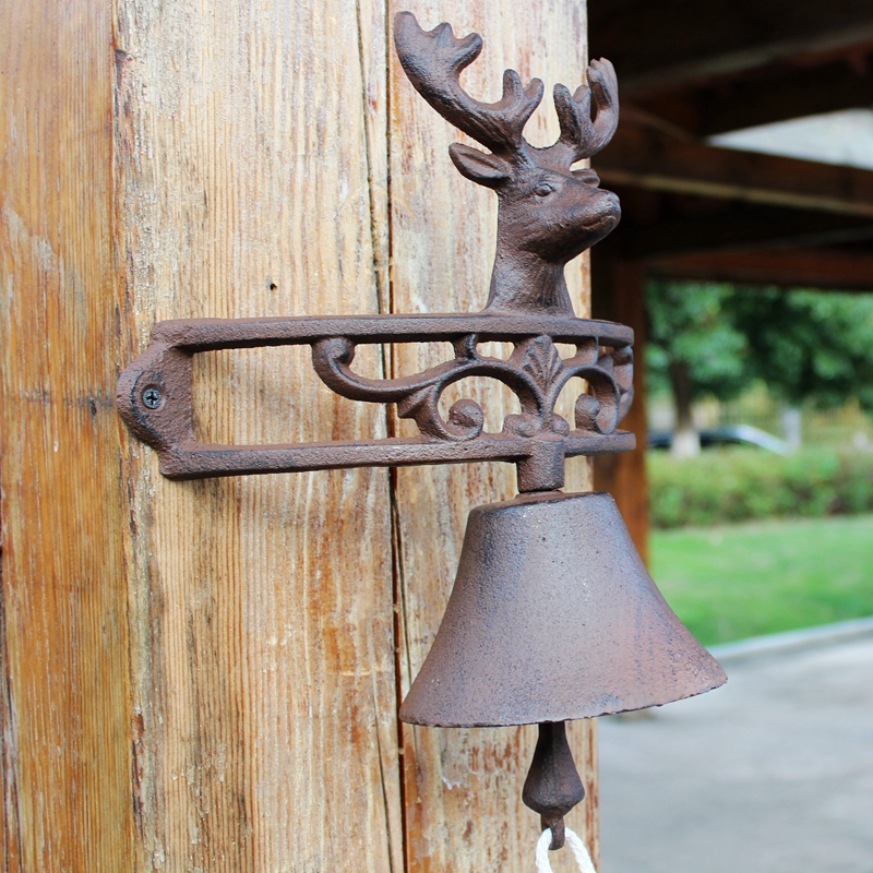 European Uspicious Deer Head Retro Cast Iron Doorbell Hand Bell Decorative Wall Hanging