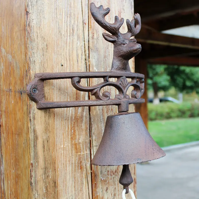 European Uspicious Deer Head Retro Cast Iron Doorbell Hand Bell Decorative Wall Hanging