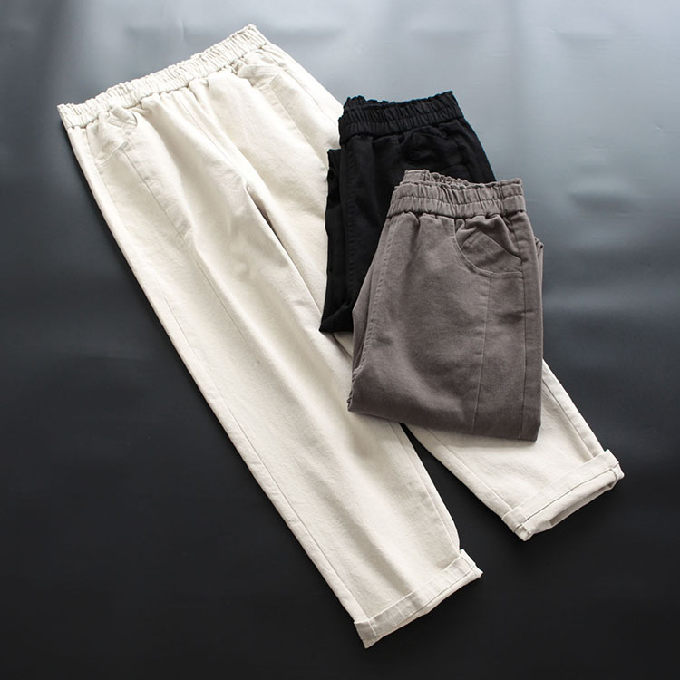 Simple Casual Elastic Waist Trousers Solid Color Loose