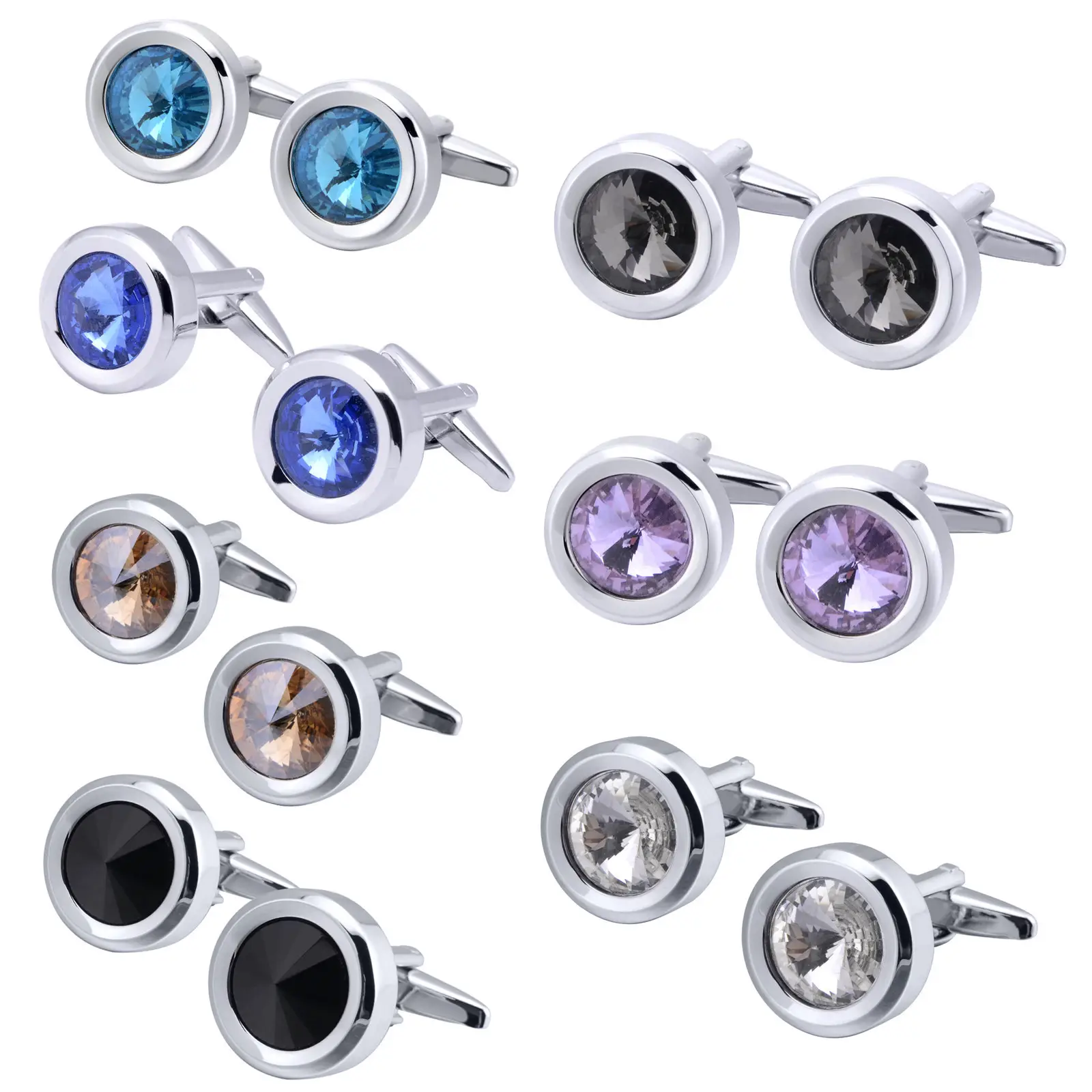 Round Multi-Faceted Satellite Diamond Crystal Cufflinks Men