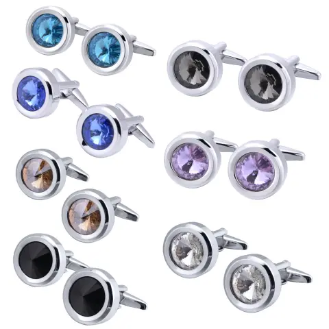 Round Multi-Faceted Satellite Diamond Crystal Cufflinks Men and Women