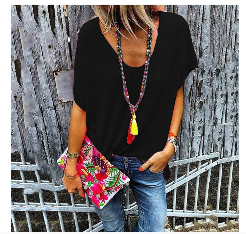 Candy Color V-Neck Short-Sleeved T-Shirt Bottoming Shirt