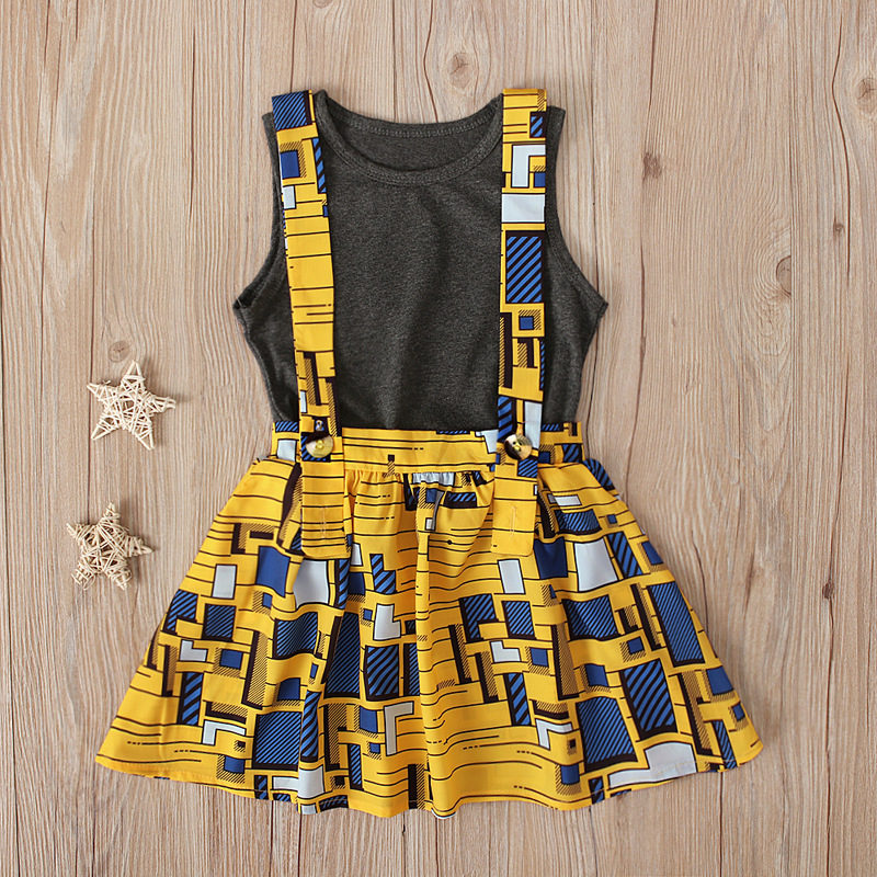 Girls Summer European and American Style Sleeveless Vest Top African Bohemian Style Strap Dress Two-piece Set