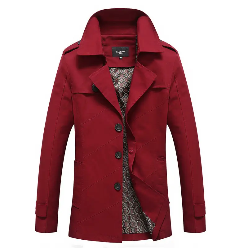 Men's Cotton Washed Jacket Coat Mid-length Windbreaker