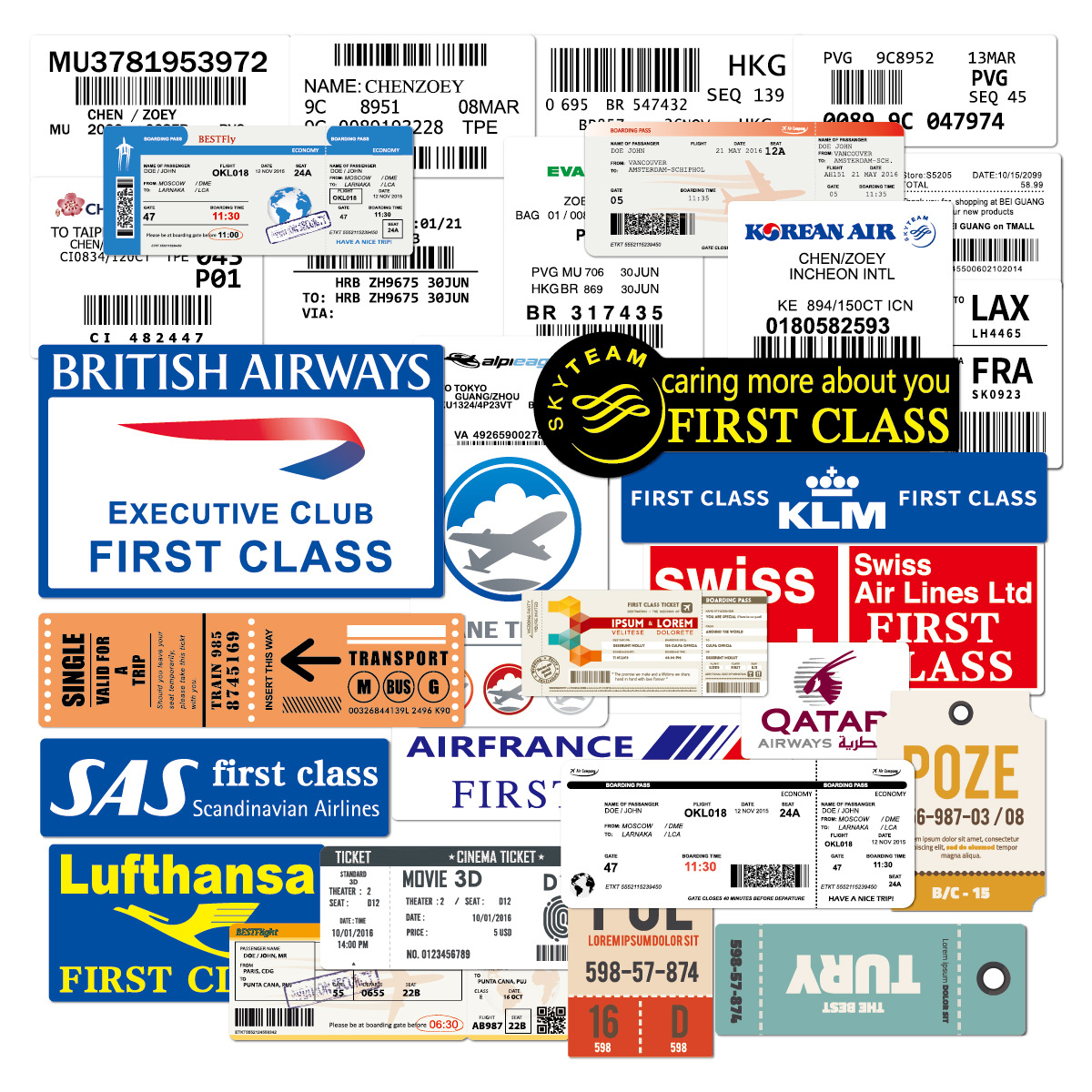 Airline Boarding Pass Ticket Box Sticker