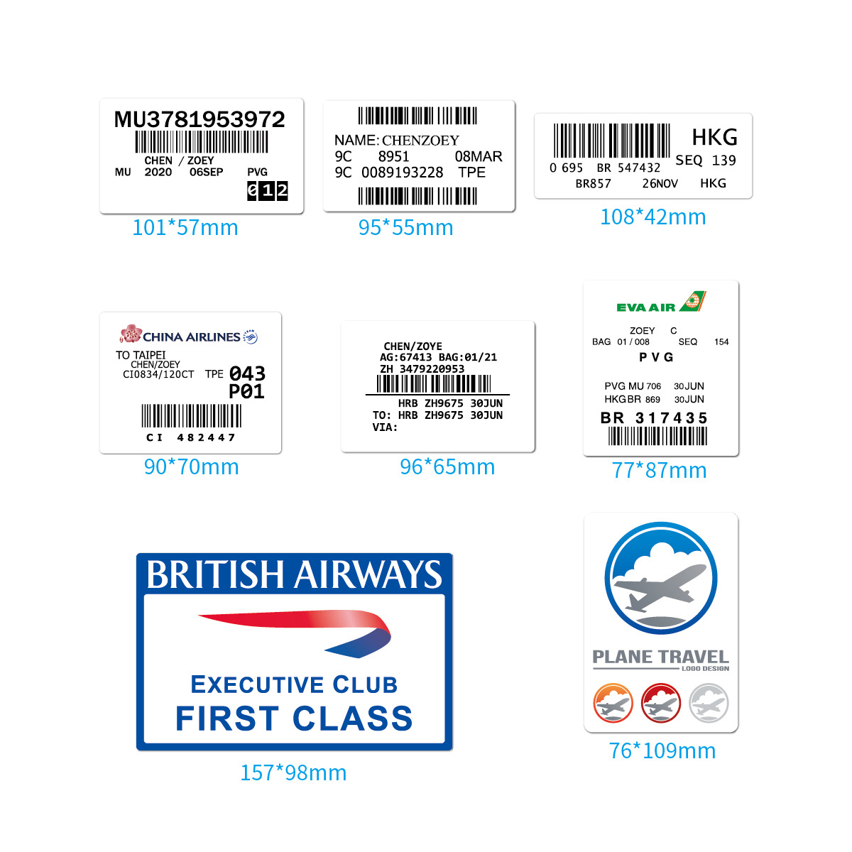 Airline Boarding Pass Ticket Box Sticker