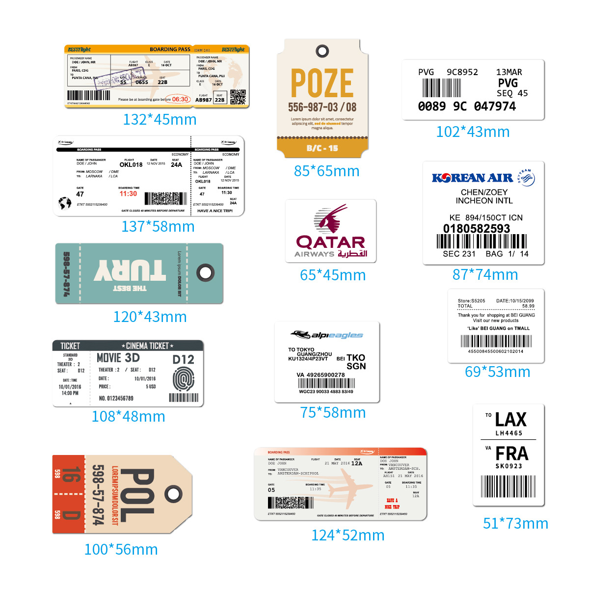 Airline Boarding Pass Ticket Box Sticker