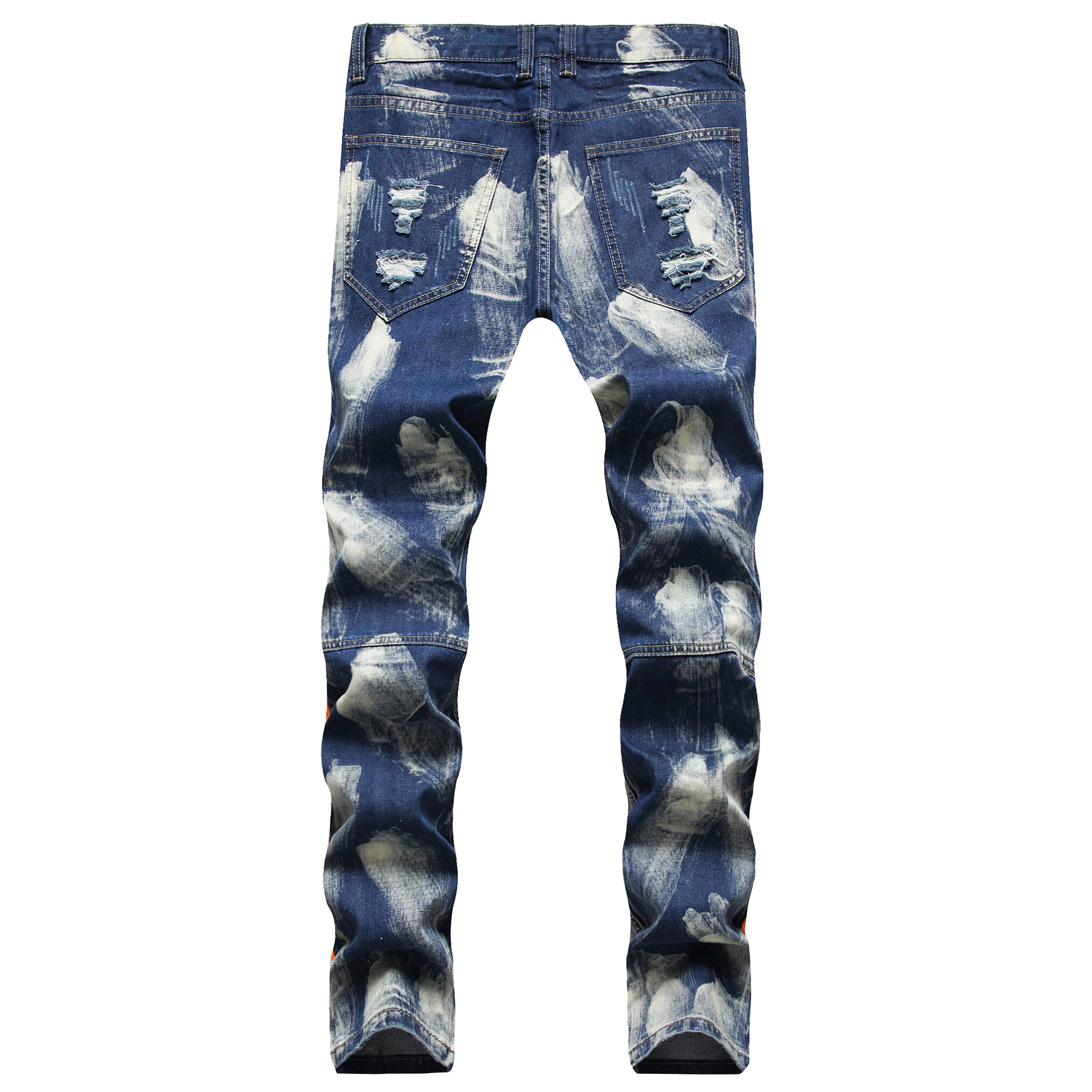  Denim Biker Jeans Contrast Color Knee Protect