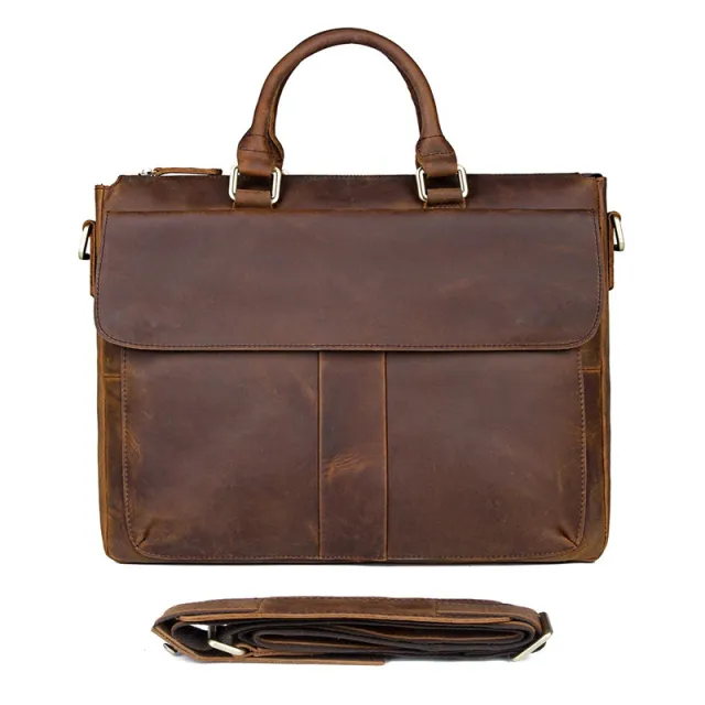 Retro Crazy Horse Leather Crossbody Briefcase Brown - Shop at LoveMi