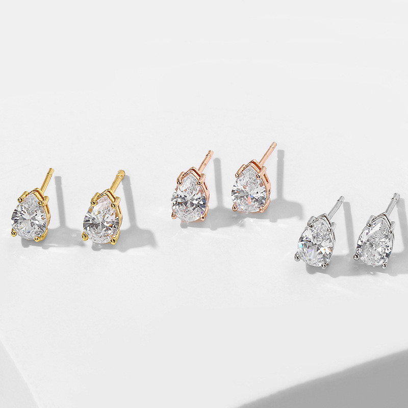 Fashion Korean Silver Needle Earrings Luxury Super Flash Set Rhinestones