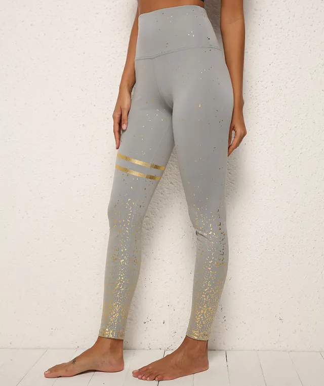 Hot Stamping Yoga Pants High Waist Stretch Fitness Hips Slim Leggings Gold - Shop at LoveMi
