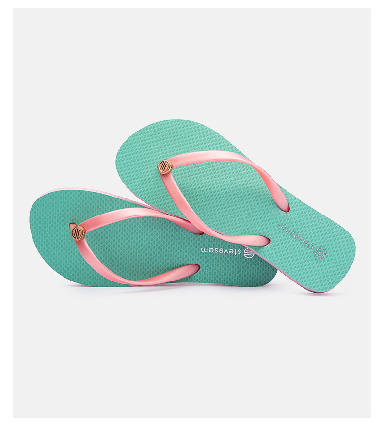Beach Slippers Women's Outer Wear Flip Flops Rivet Flat Bottom Green - Shop at LoveMi