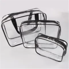 Pvc Transparent Cosmetic Storage Bag Wash Bag Three-piece Set - Black - View 1