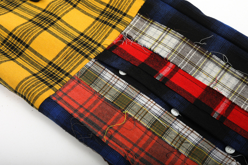 European And American High Street Portrait Print Plaid Stitching Trousers