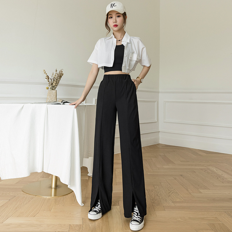 Title 4, Ice Silk Thin Loose High Waist Slit Mopping Pants