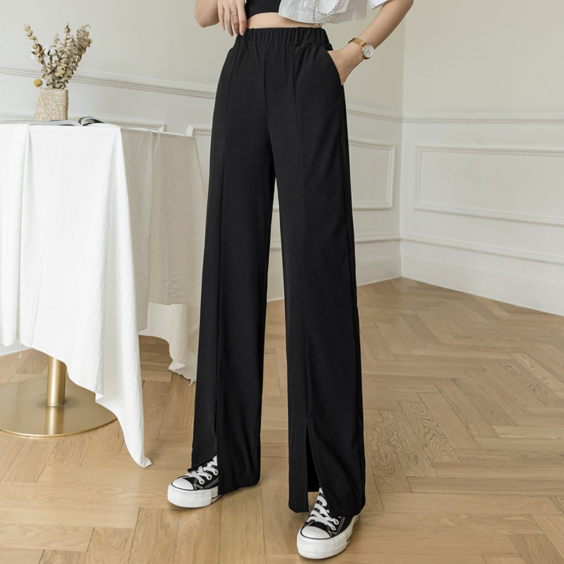 Title 6, Ice Silk Thin Loose High Waist Slit Mopping Pants