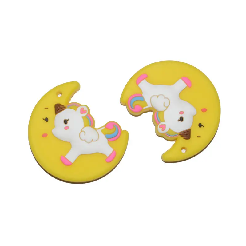 Silicone Teether Baby Molar Teeth Chewable Moon Unicorn Teether Colorful Necklace Teether