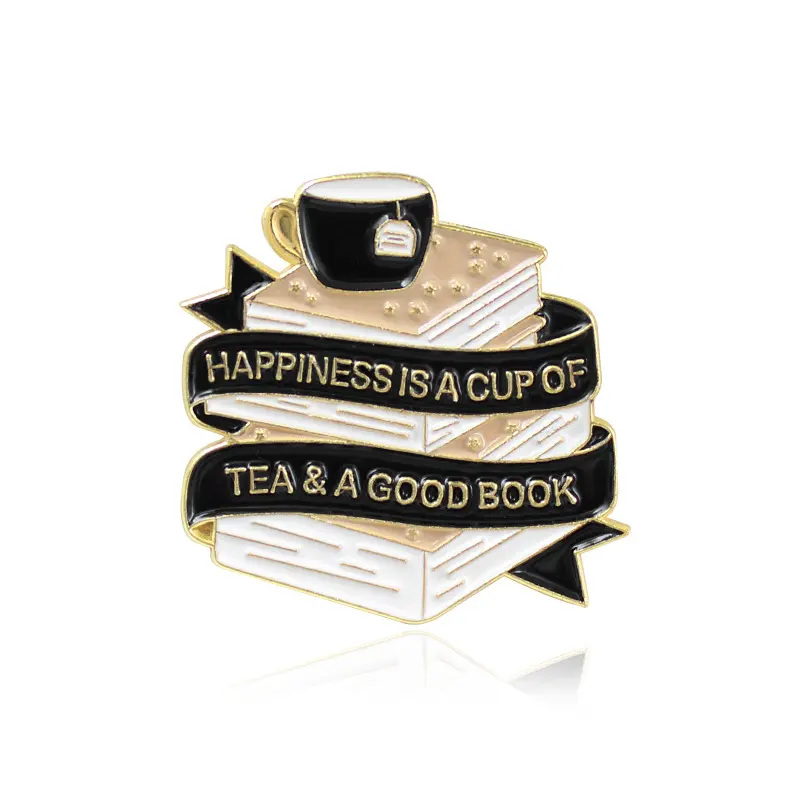 New Black White Ribbon Book Coffee Cup Brooch Creative