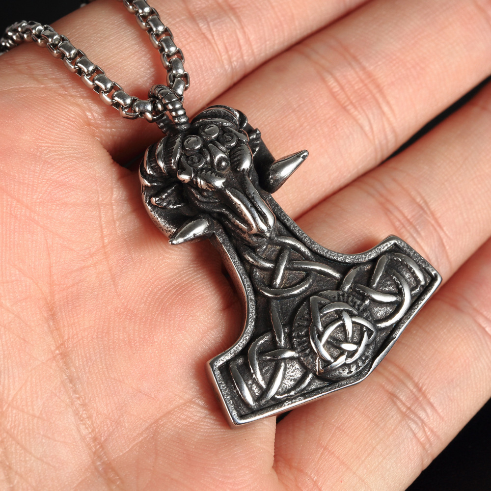 Thor's Hammer Pendant Vintage Skull Claw Titanium Steel Necklace