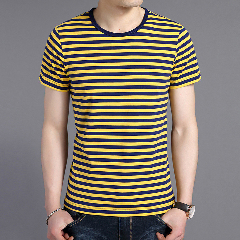 Round Neck Pullover Men's Short-sleeved T-shirt Korean Style slim Men's Stripes