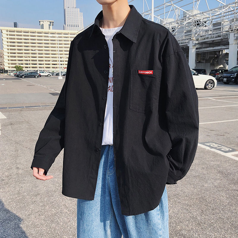 Casual Thin Hong Kong Style Men's Long-sleeved Shirt