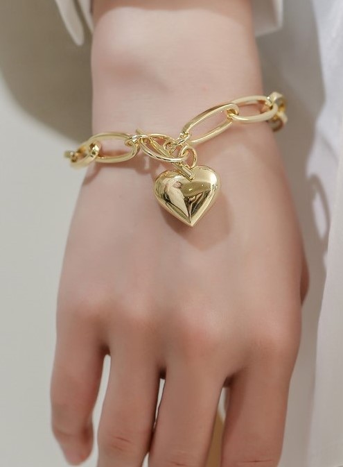 Korean Style Wind-Cooled Fashion Personality Temperament Golden Heart-Shaped Buckle Necklace