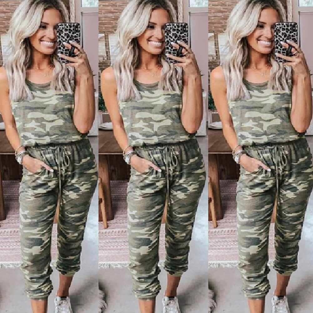 Sleeveless Camouflage Drawstring Bodysuit