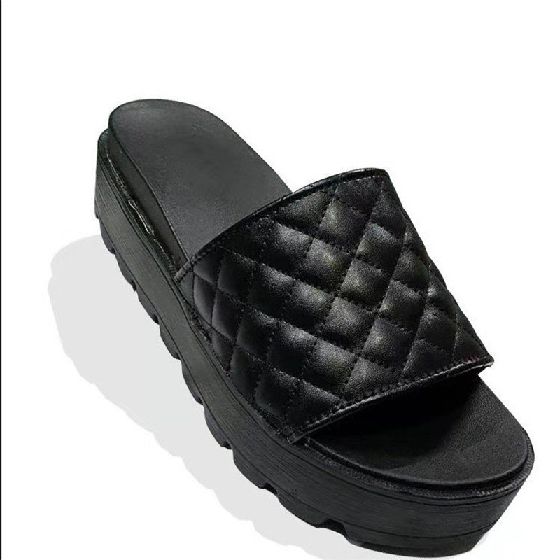 Round-toe Platform Mid-heel Flat Stitch Slippers