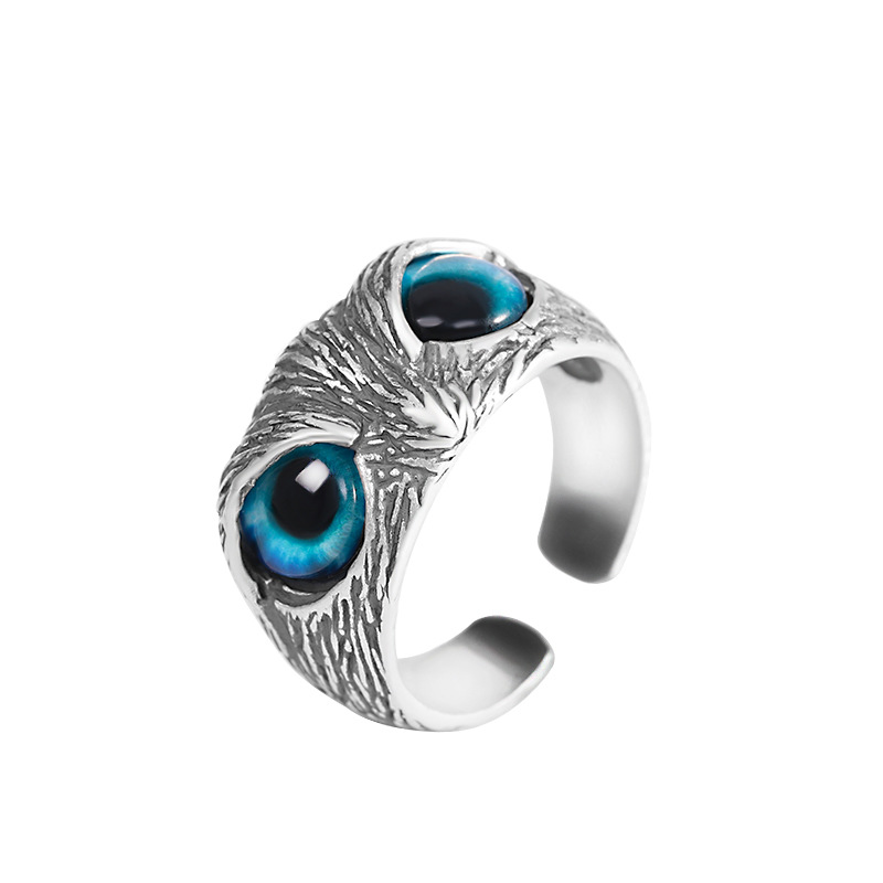 Character Silver S925 Silver Jewelry Thai Silver Antique Jewelry Personality Opening Men's Owl Ring Eye Ring