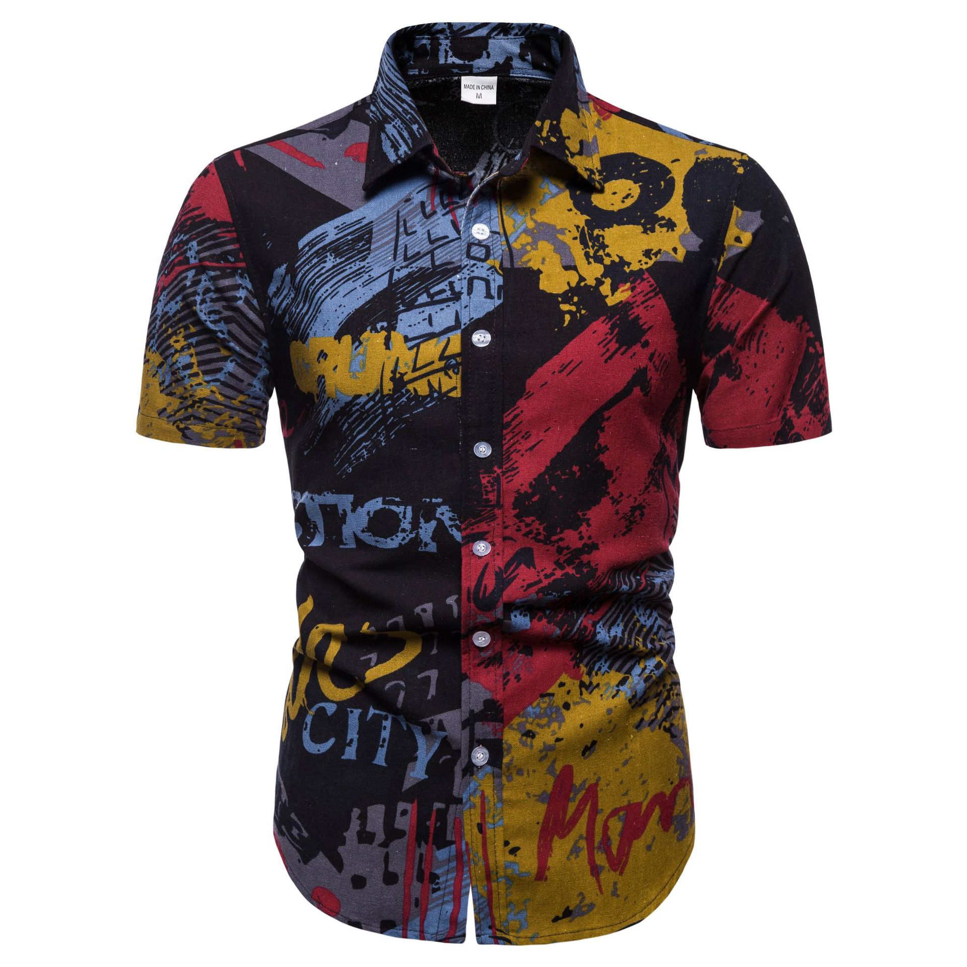 Printed Casual Men's Short-Sleeved Lapel Top