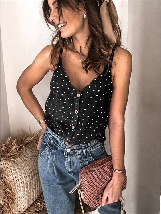 Fashion V-neck Sleeveless All-match Thin T-shirt