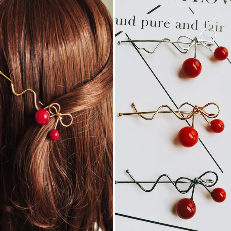 Korean Hair Accessories Ladies Hairpin Red Cherry