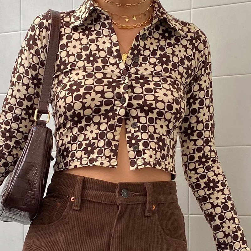 Fashion Printed Lapel Short Cropped Cardigan