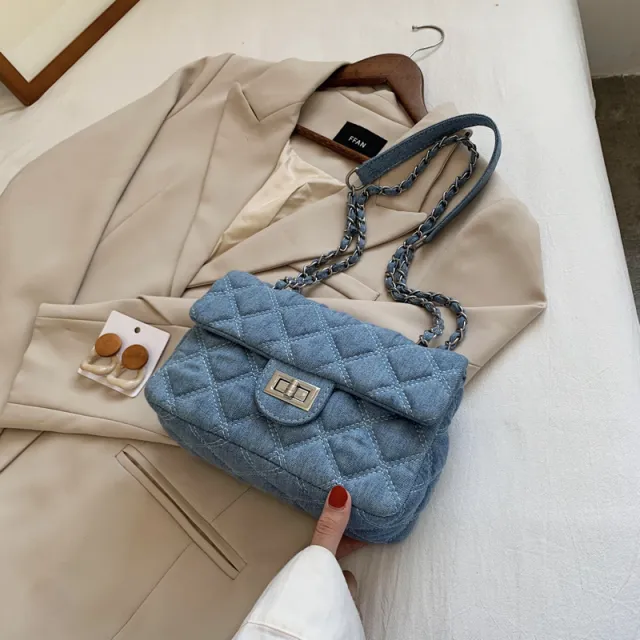 Bag Female Rhombus Small Square Bag Style Chain Shoulder Messenger Bag Blue - Shop at LoveMi