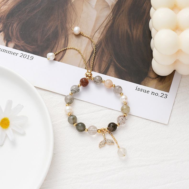 Natural Stone Bracelet Strawberry Crystal Freshwater Pearl Mixed Chain Bracelet