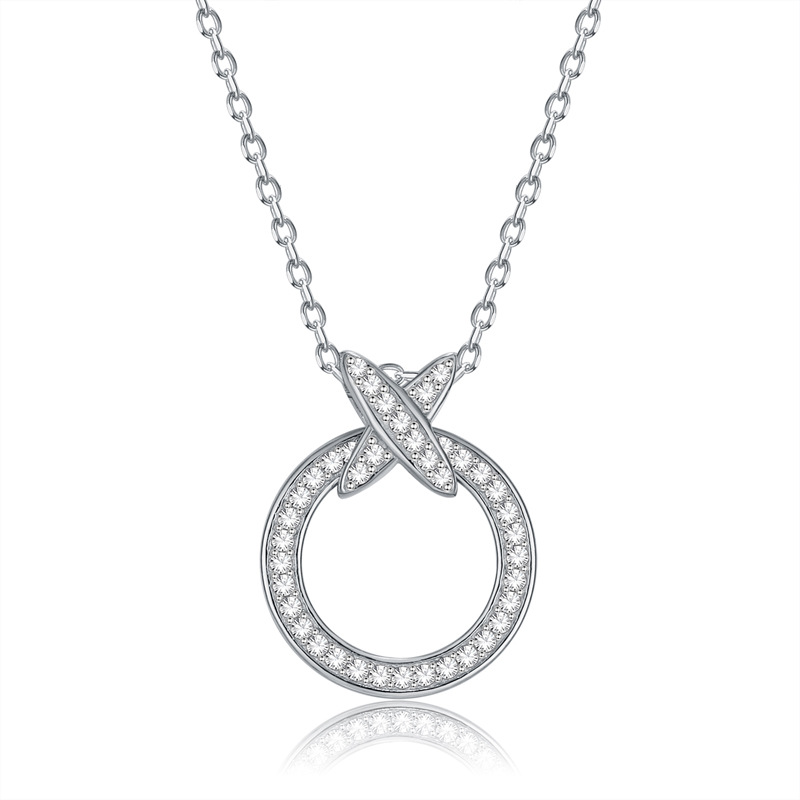 S925 Circle Cross Necklace Letter Diamond Clavicle Chain