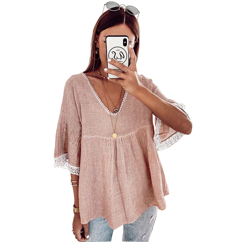 Lace Stitching Five-point Sleeve Shirt Women's Clothing