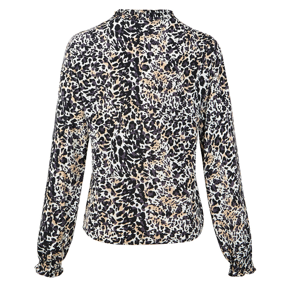 V Neck Leopard Print Chiffon Shirt Long Sleeved Top Women