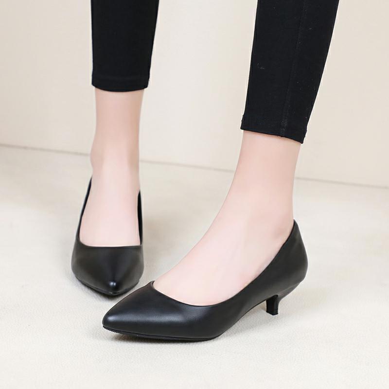 Soft Leather Painless Work Shoes Black High Heels Professional Single Shoes 