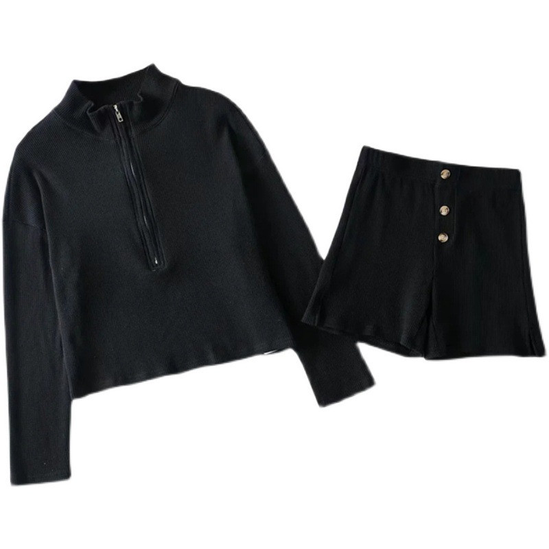 Retro Solid Color Zipper Stand Collar Loose Long Sleeve Top